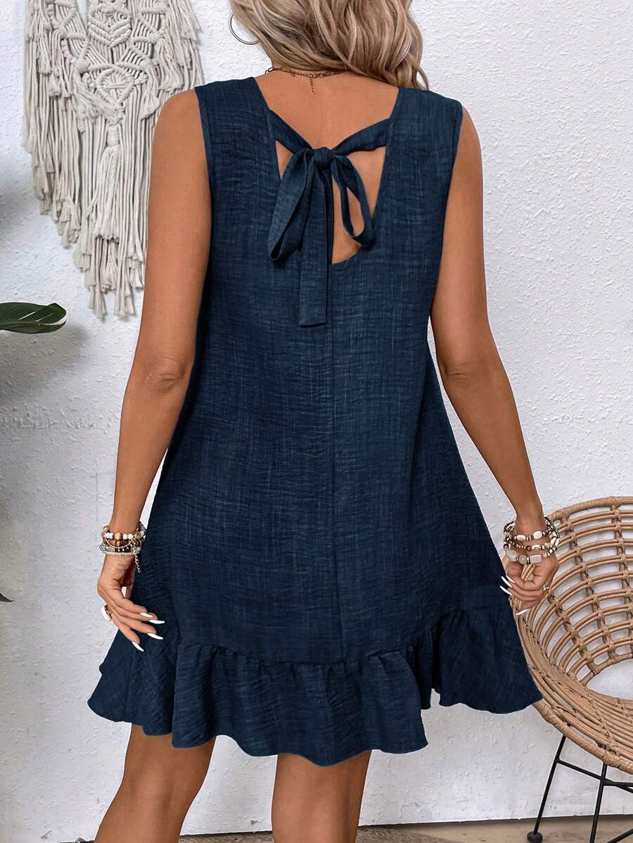 Breezaya Women's Backless Sleeveless Dress With Tie Back Design For Summer Vacation Beach Outfit