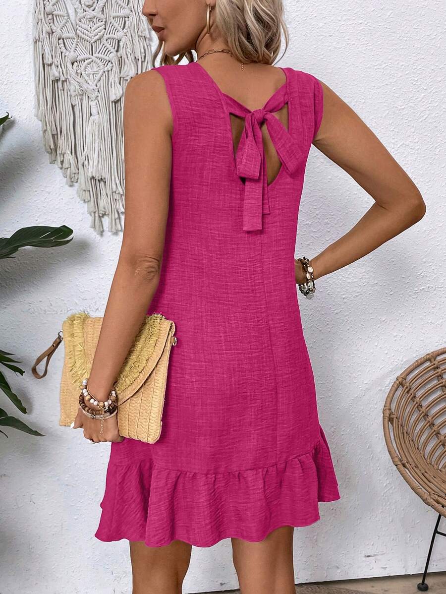 Breezaya Women's Backless Sleeveless Dress With Tie Back Design For Summer Vacation Beach Outfit