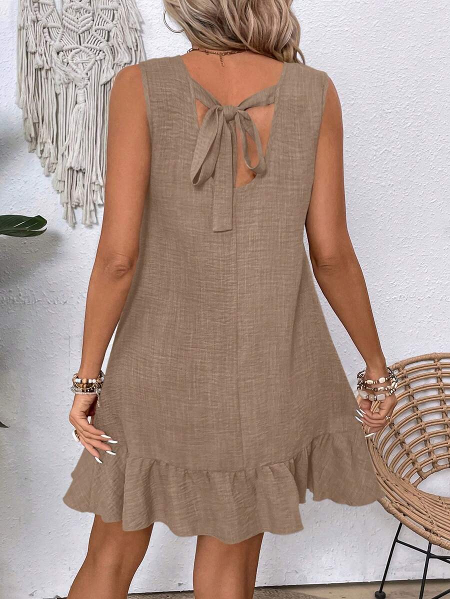 Breezaya Women's Backless Sleeveless Dress With Tie Back Design For Summer Vacation Beach Outfit