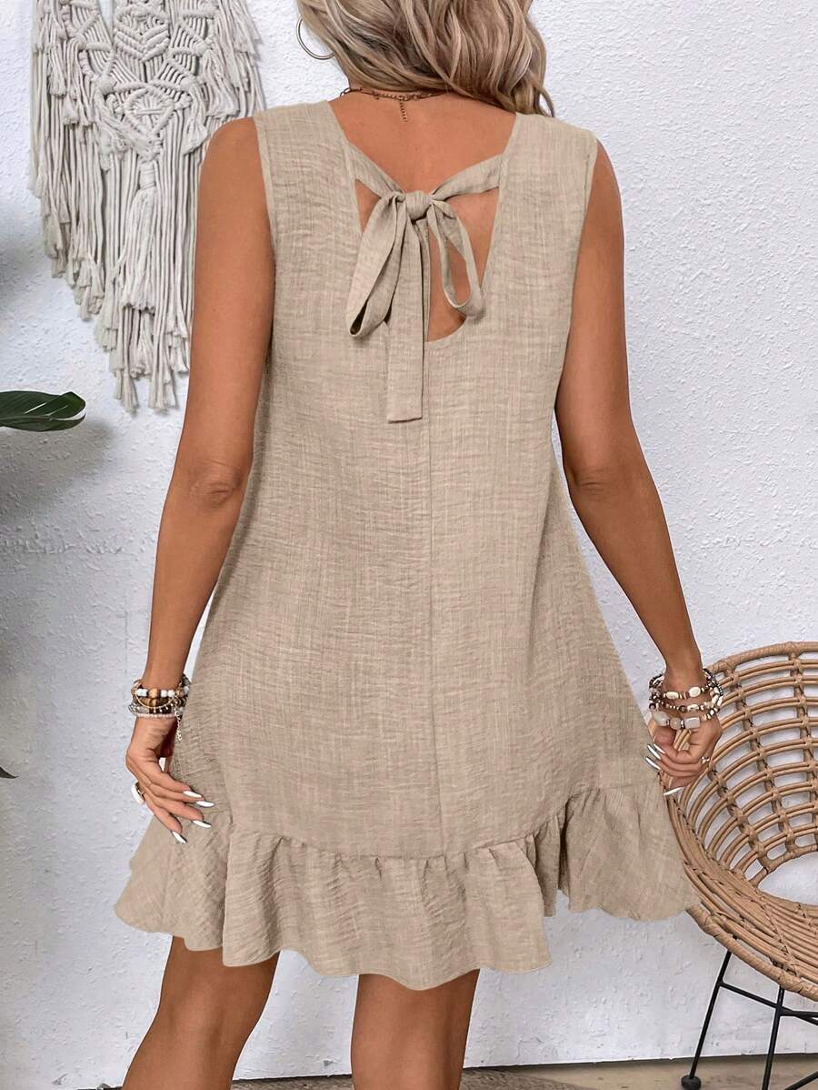 Breezaya Women's Backless Sleeveless Dress With Tie Back Design For Summer Vacation Beach Outfit