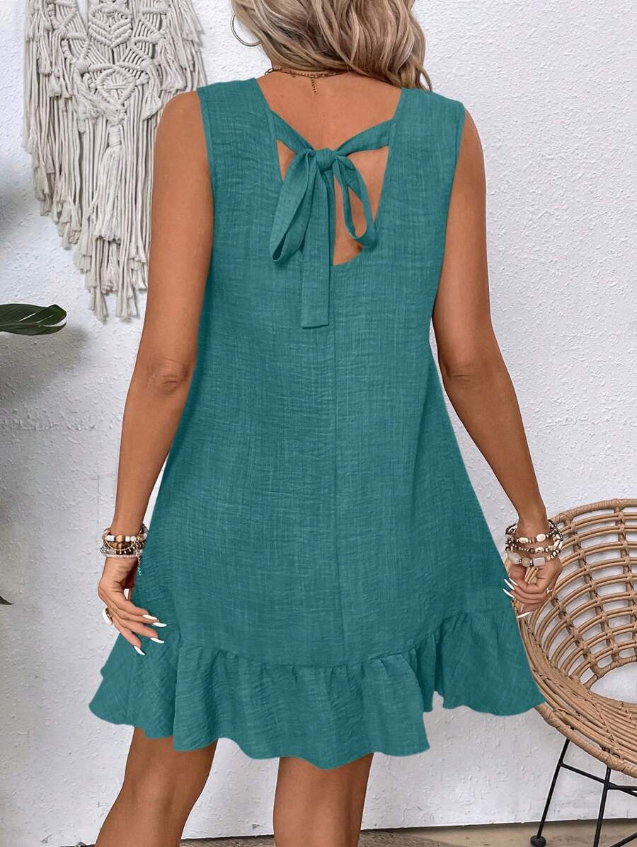 Breezaya Women's Backless Sleeveless Dress With Tie Back Design For Summer Vacation Beach Outfit