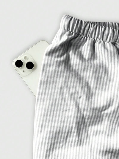 Flirla Pink Cotton Drawstring Waist Straight Leg Pants, Fashion Casual Home Wear For Women, Spring