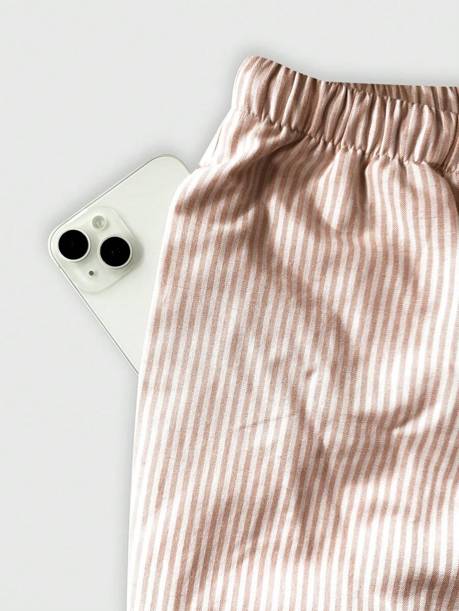 Flirla Pink Cotton Drawstring Waist Straight Leg Pants, Fashion Casual Home Wear For Women, Spring