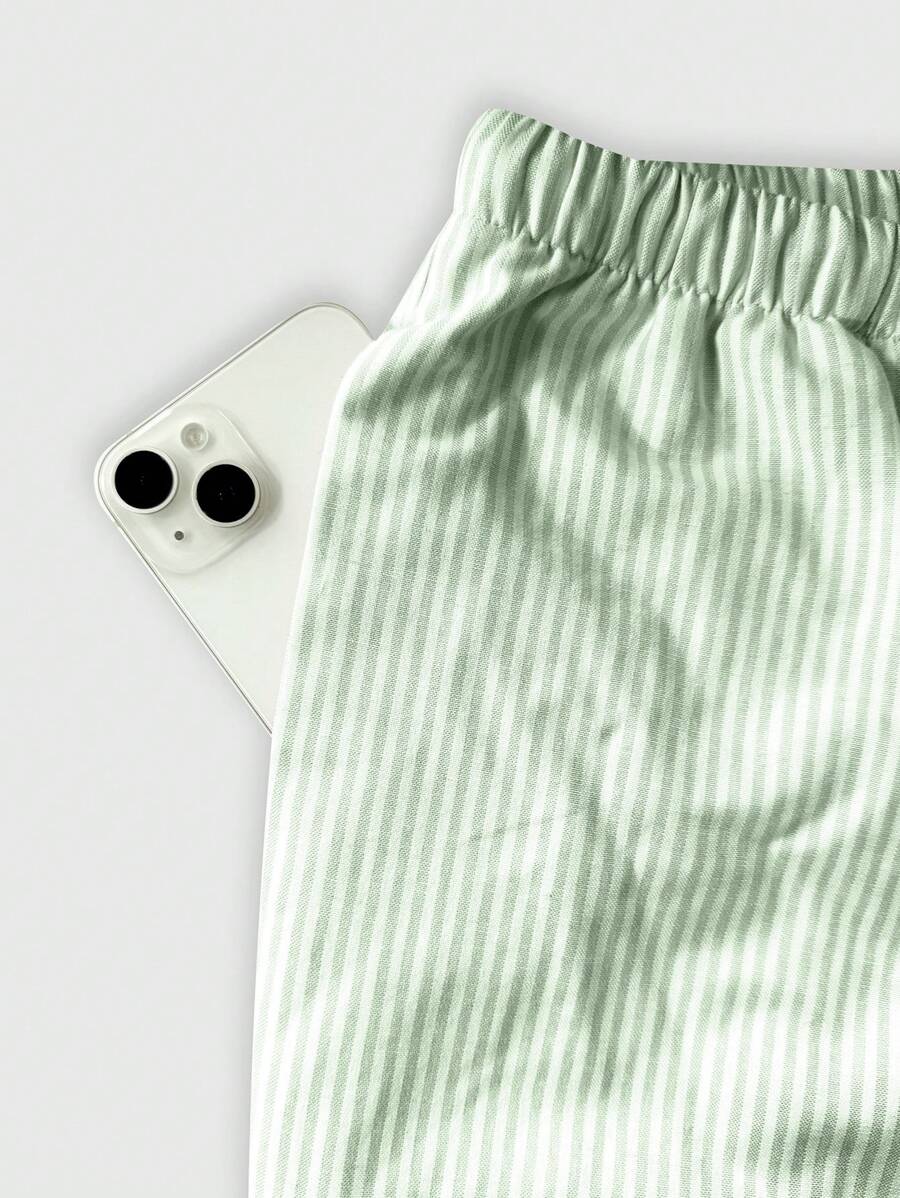 Flirla Pink Cotton Drawstring Waist Straight Leg Pants, Fashion Casual Home Wear For Women, Spring