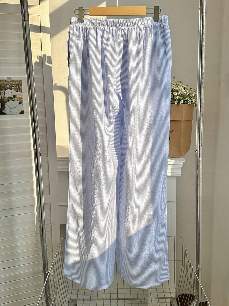 Flirla Pink Cotton Drawstring Waist Straight Leg Pants, Fashion Casual Home Wear For Women, Spring