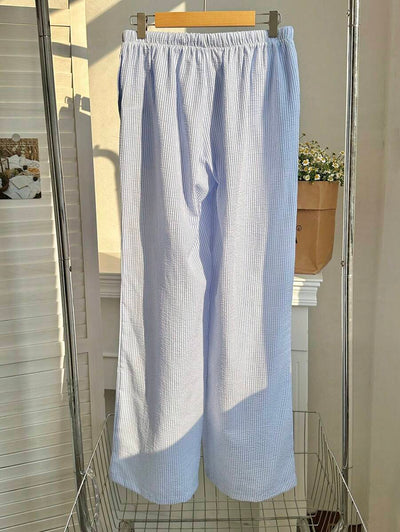 Flirla Pink Cotton Drawstring Waist Straight Leg Pants, Fashion Casual Home Wear For Women, Spring