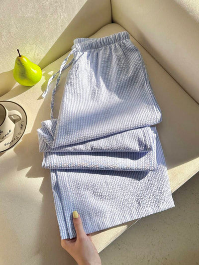 Flirla Pink Cotton Drawstring Waist Straight Leg Pants, Fashion Casual Home Wear For Women, Spring