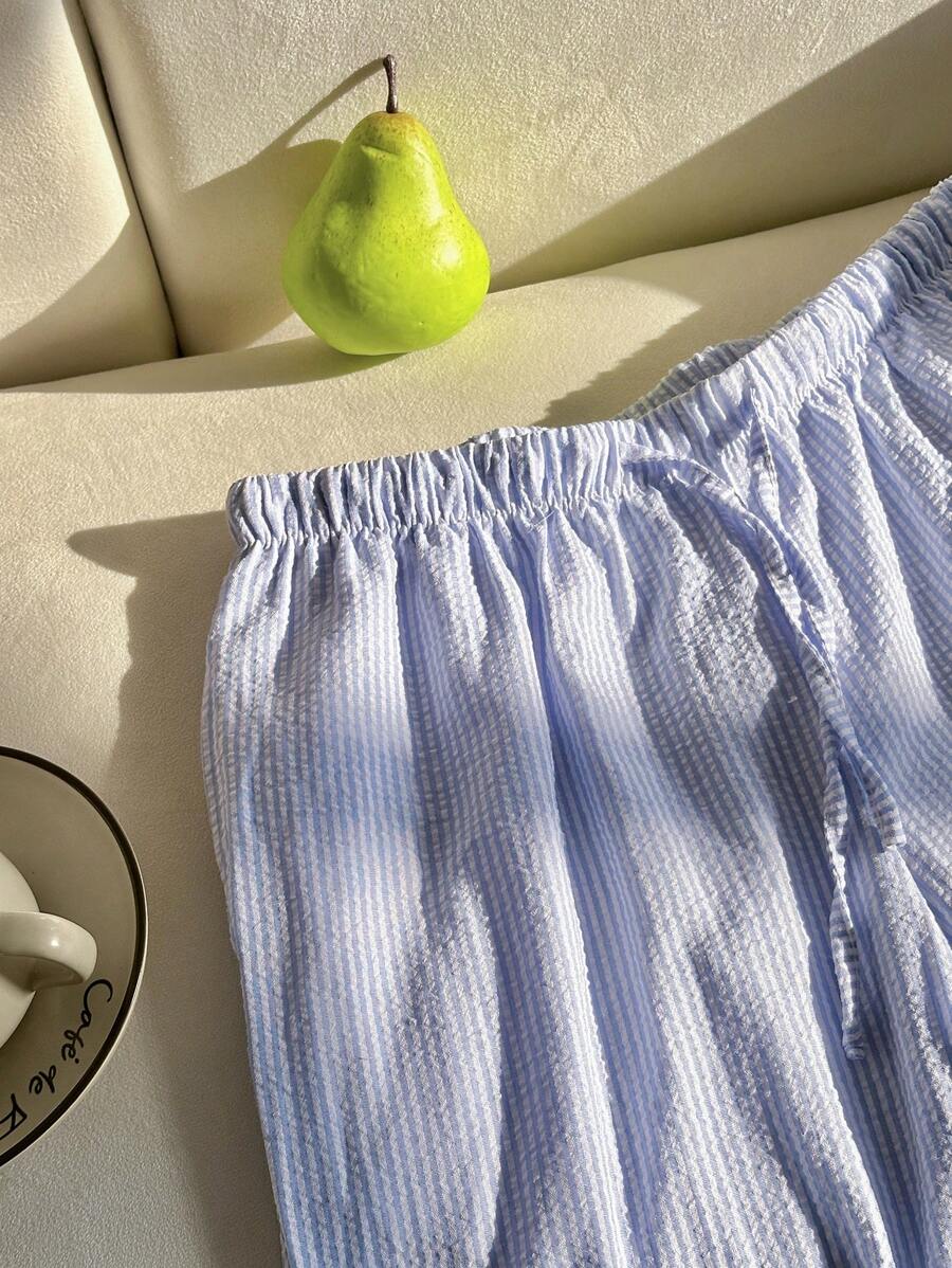 Flirla Pink Cotton Drawstring Waist Straight Leg Pants, Fashion Casual Home Wear For Women, Spring