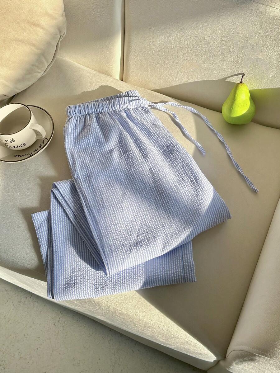 Flirla Pink Cotton Drawstring Waist Straight Leg Pants, Fashion Casual Home Wear For Women, Spring