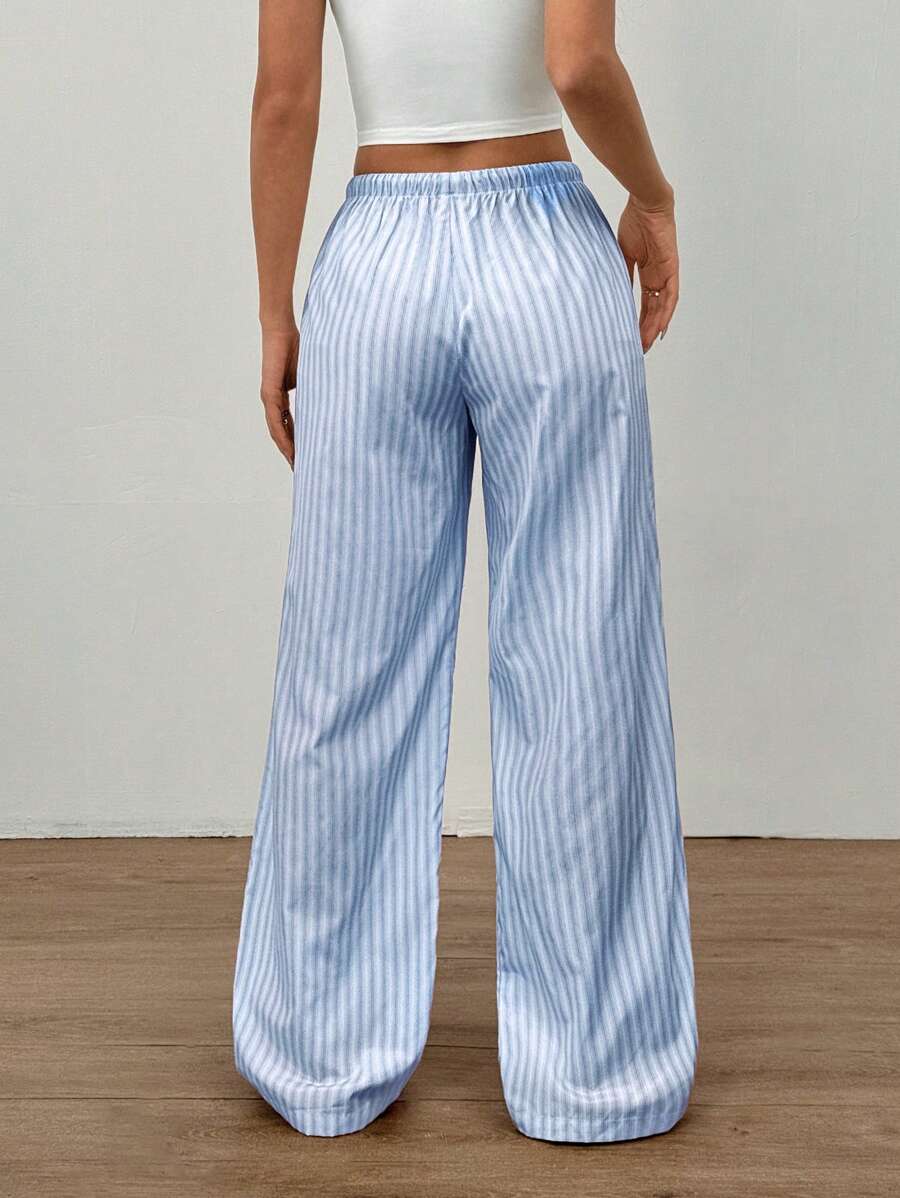 Flirla Pink Cotton Drawstring Waist Straight Leg Pants, Fashion Casual Home Wear For Women, Spring