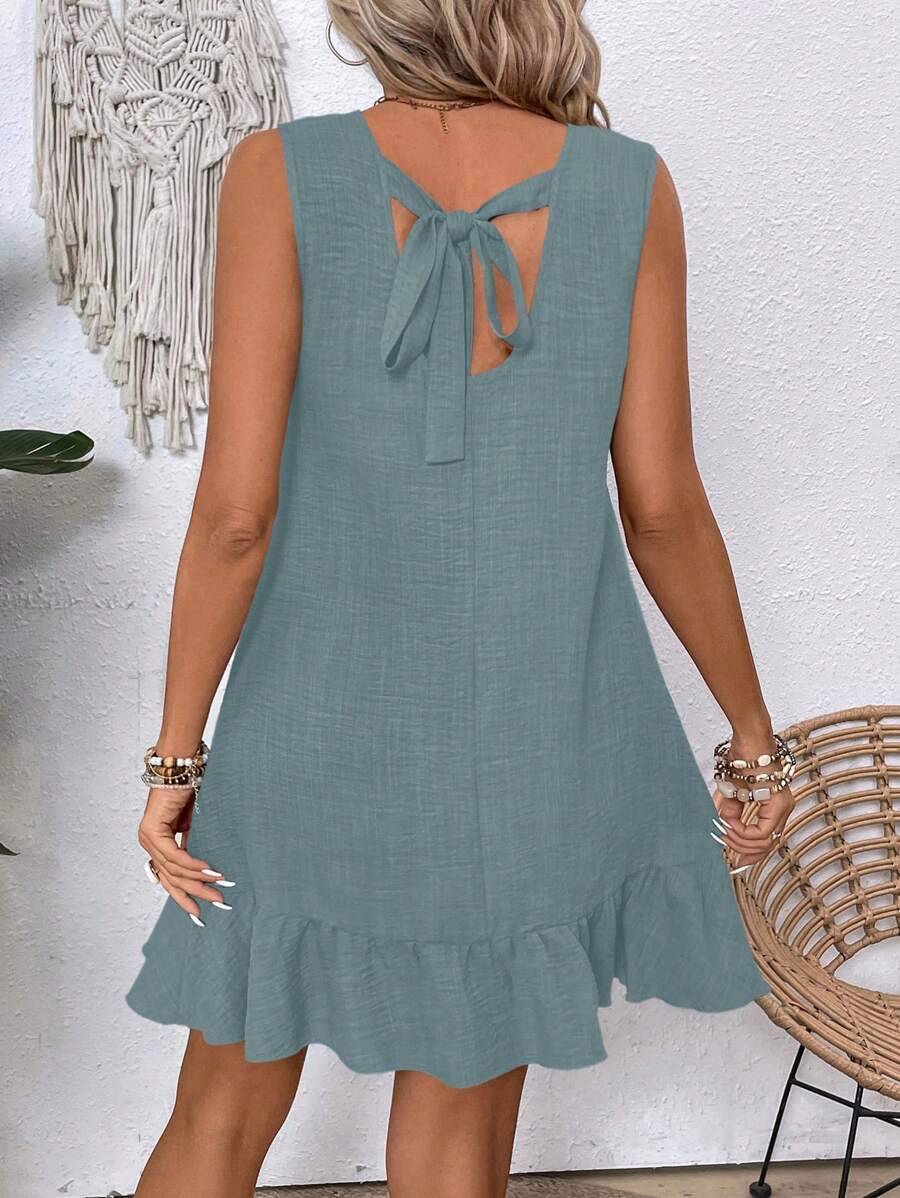 Breezaya Women's Backless Sleeveless Dress With Tie Back Design For Summer Vacation Beach Outfit