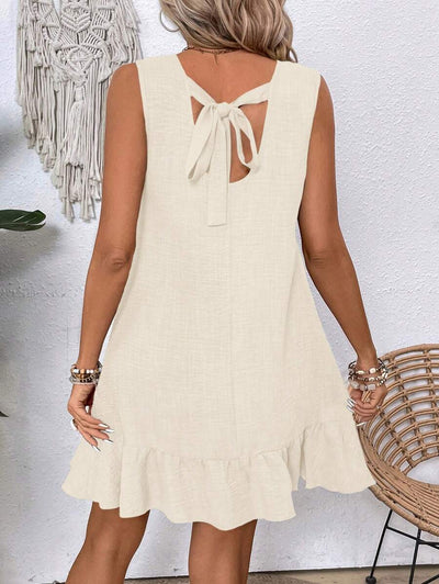 Breezaya Women's Backless Sleeveless Dress With Tie Back Design For Summer Vacation Beach Outfit