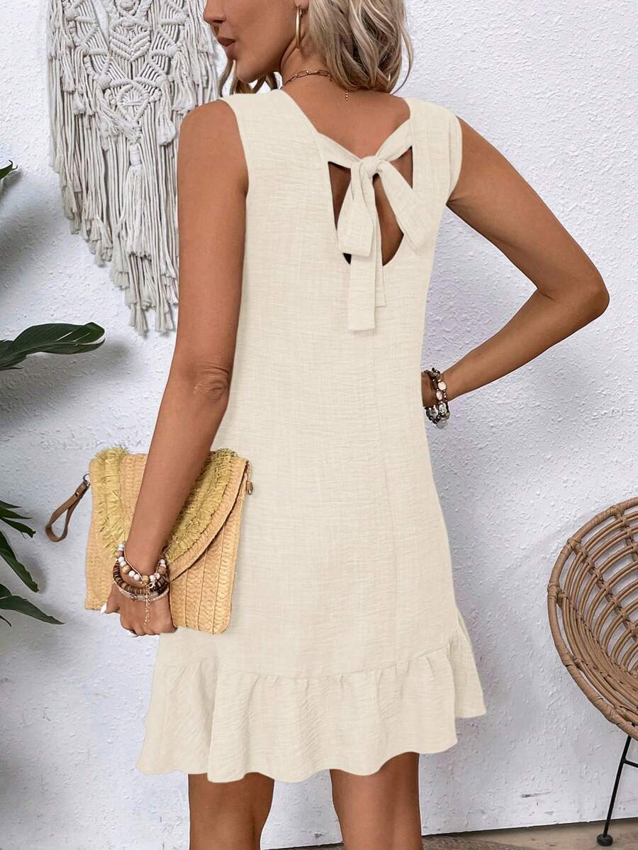 Breezaya Women's Backless Sleeveless Dress With Tie Back Design For Summer Vacation Beach Outfit