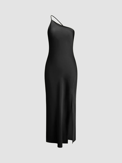 Elegant Satin Maxi with Open Back and Slit Detail