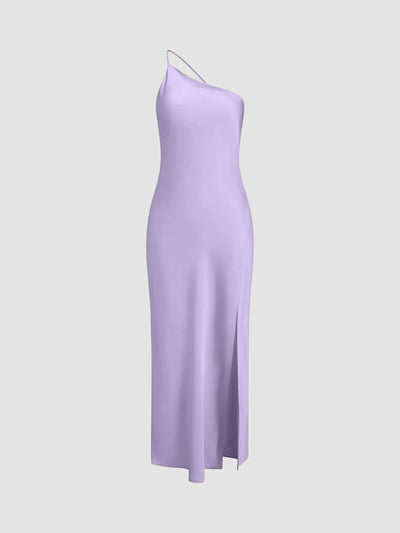 Elegant Satin Maxi with Open Back and Slit Detail