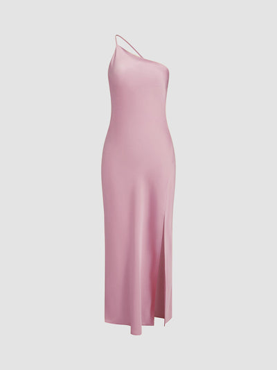 Elegant Satin Maxi with Open Back and Slit Detail