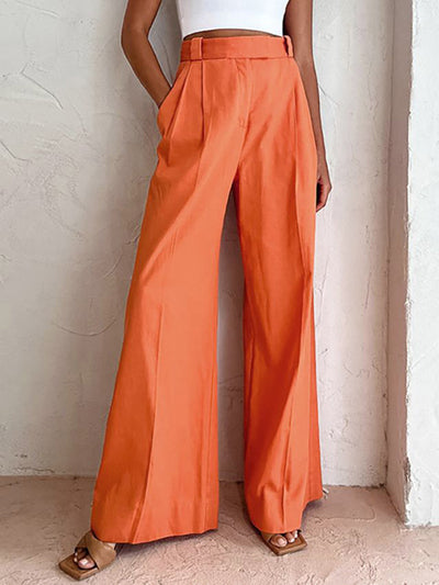 Linen-Cotton Citrus Wide Leg Pants