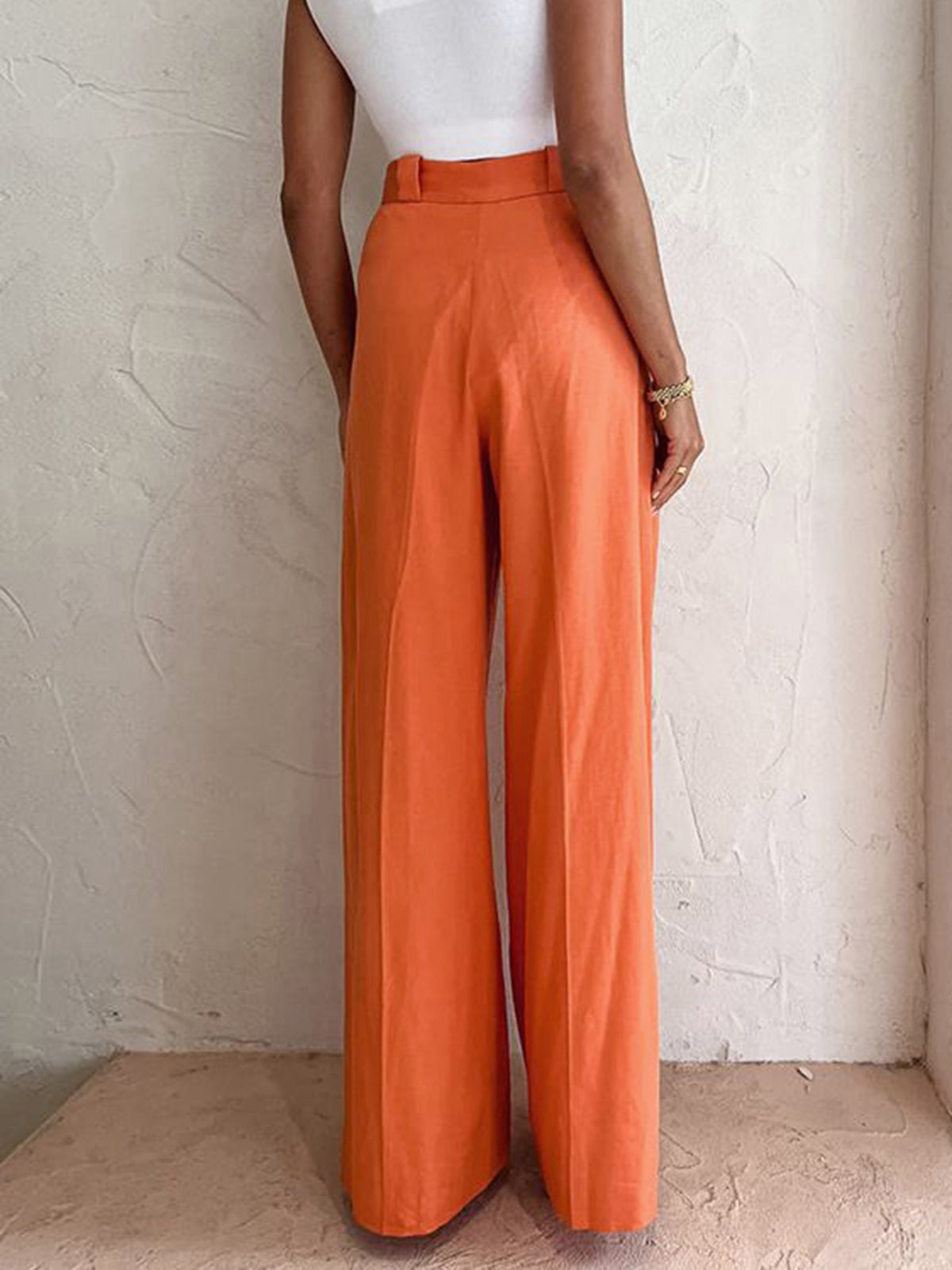 Linen-Cotton Citrus Wide Leg Pants