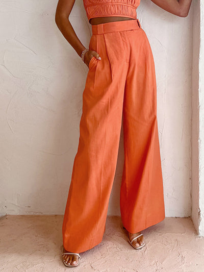 Linen-Cotton Citrus Wide Leg Pants