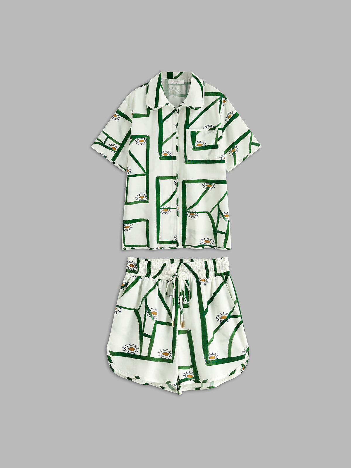 Casual Two-Piece Print Set with Drawstring Shorts