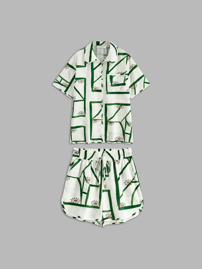 Casual Two-Piece Print Set with Drawstring Shorts