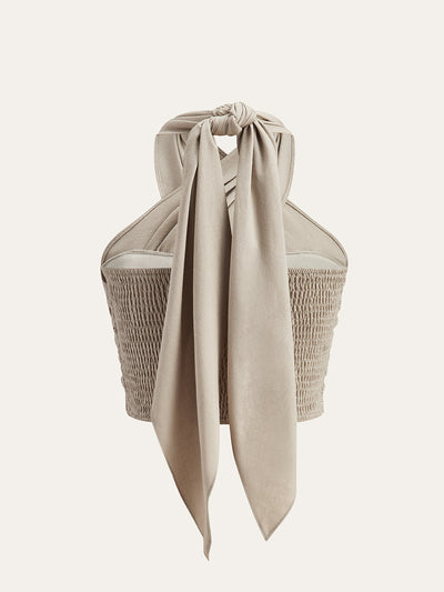 Breathable Cotton-Linen Crisscross Halter Top