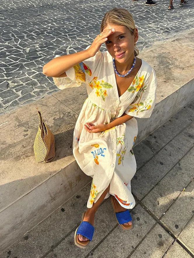 Xara ™ | Stylish Linen Midi Dress