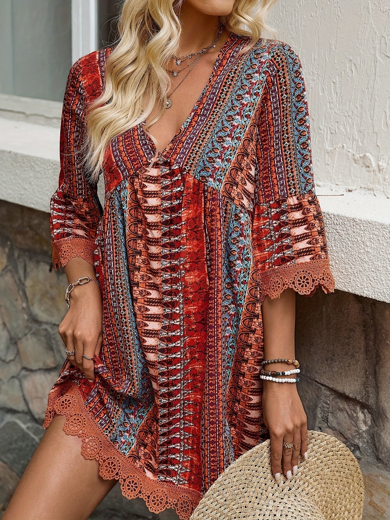 Sofie™ | V-Neck Lace Trim Dress