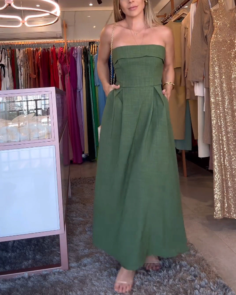 Annie™ | Elegant Strapless Midi Dress