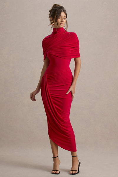 Taylor - Asymmetric, Twisted Cape Maxi Dress