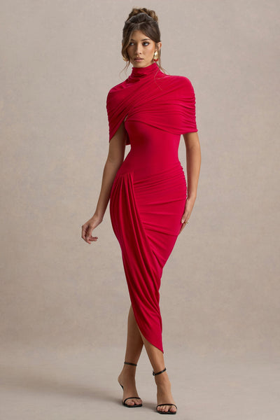 Taylor - Asymmetric, Twisted Cape Maxi Dress