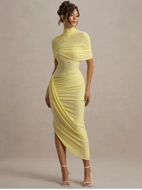 Taylor - Asymmetric, Twisted Cape Maxi Dress