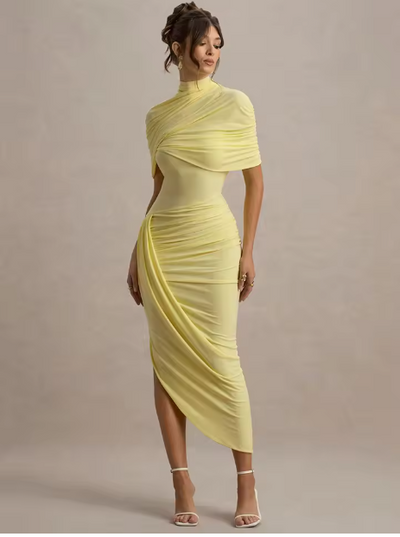 Taylor - Asymmetric, Twisted Cape Maxi Dress